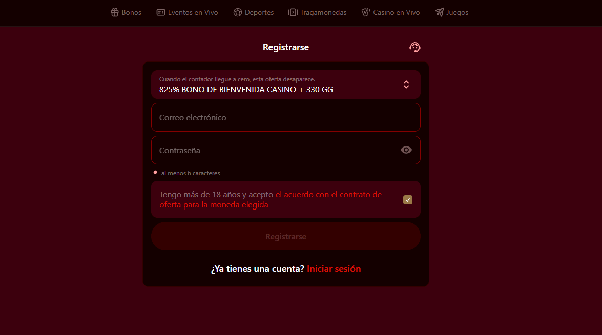 Captura de pantalla de la página de registro de Caposino Casino